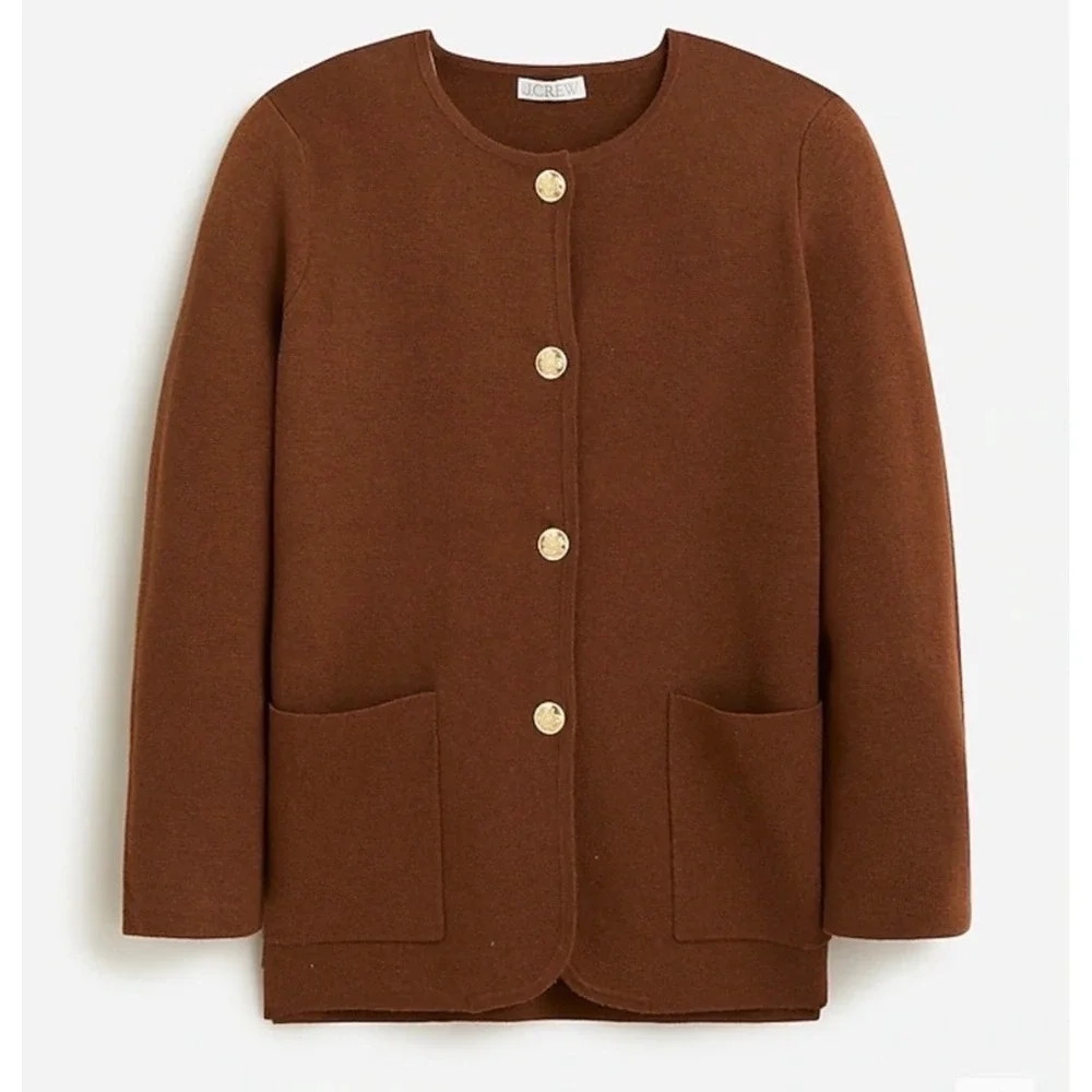 J.Crew Giselle Sweaterblazer in Heather Walnut Brown Merino Wool Blend Cardigan‎